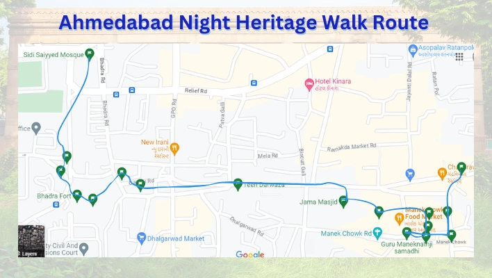 ahmedabad night heritage walk route