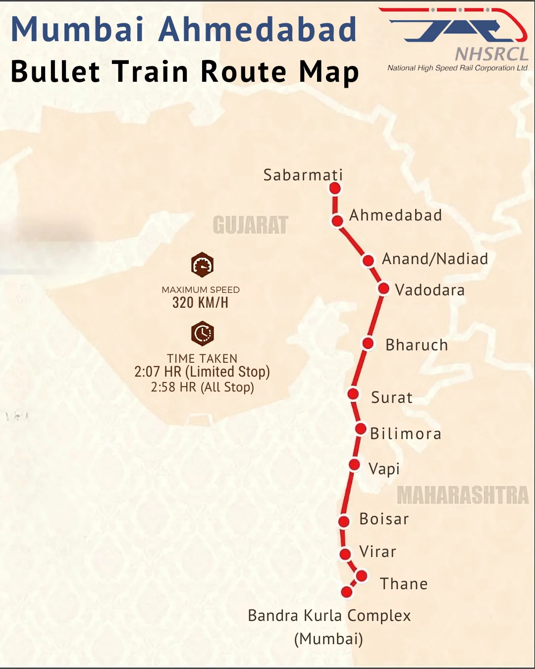 Mumbai Ahmedabad Bullet Train Route Map 1