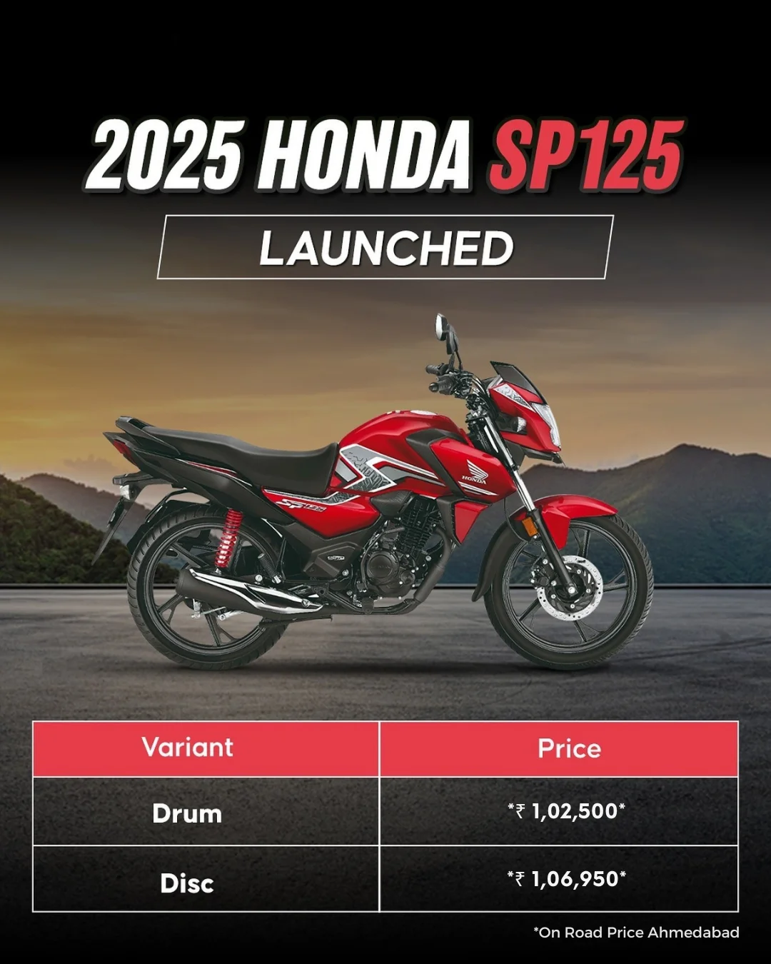 Honda SP 125 On Road Price in Ahmedabad